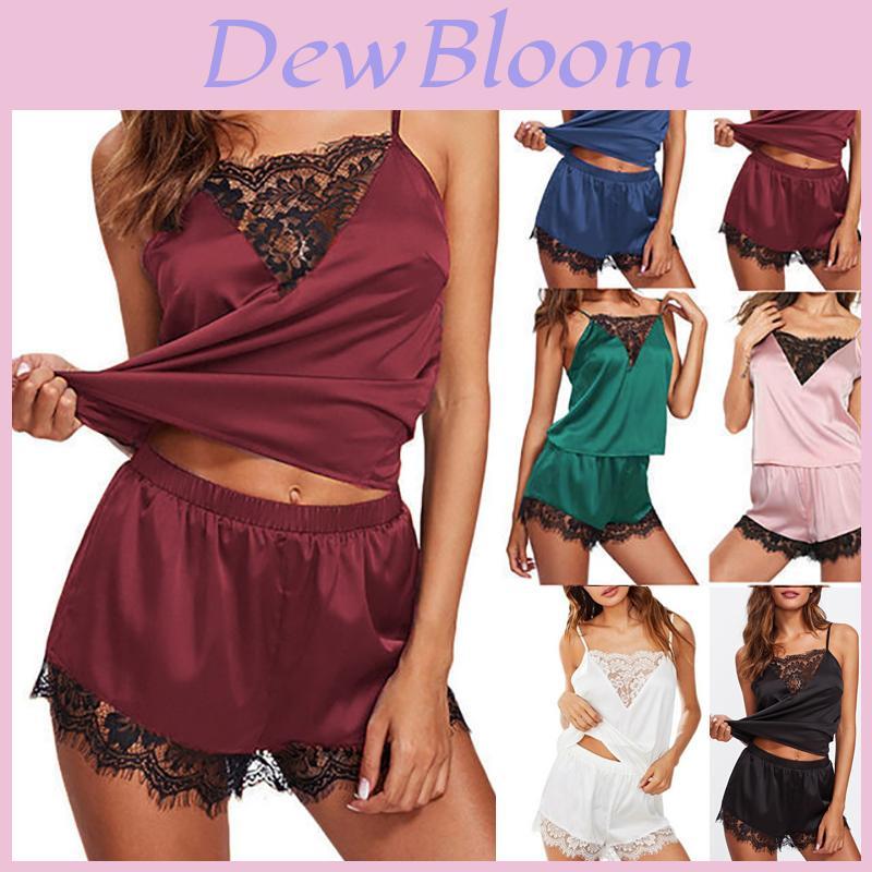 Luxurious Women Lace Sleepwear Pajamas Set Featuring Spaghetti Straps And Chic Nightwear