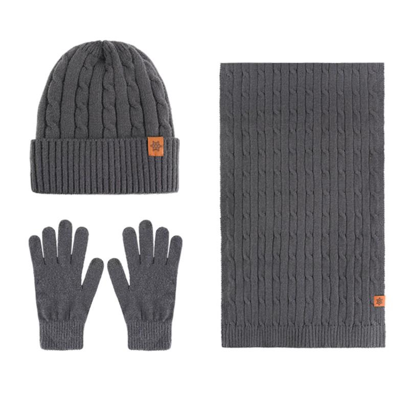 Winter Warm Knit Hat Scarf Gloves Set Men Alpaca Blend Double-Layer Fleece Lined Outdoor Cycling Accessory