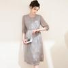 TUHUANG 100% Mulberry Silk Seven-Sleeve A-Line Dress