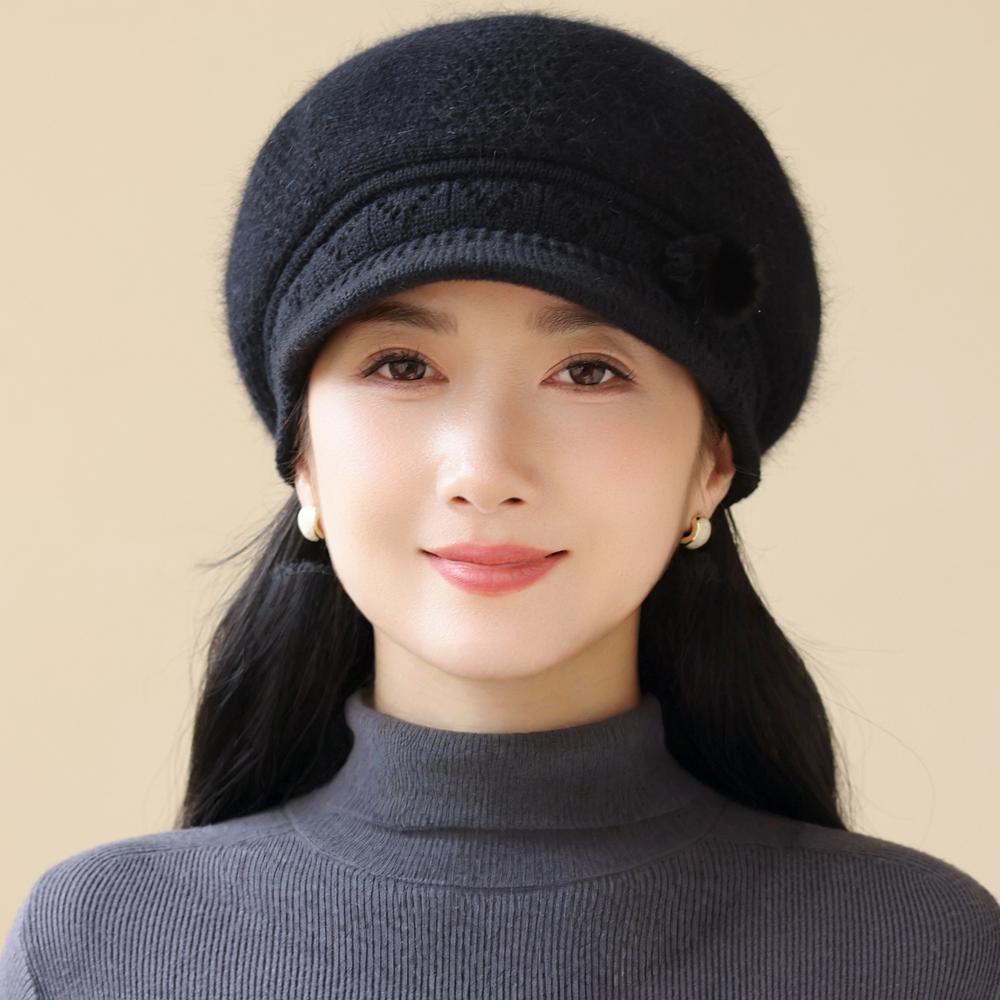 Women Winter Hat Plush Fur Lined Warm Cap For Women Casual Rabbit Fur Blend Streetwear Outdoor Fashion Knitted Hat