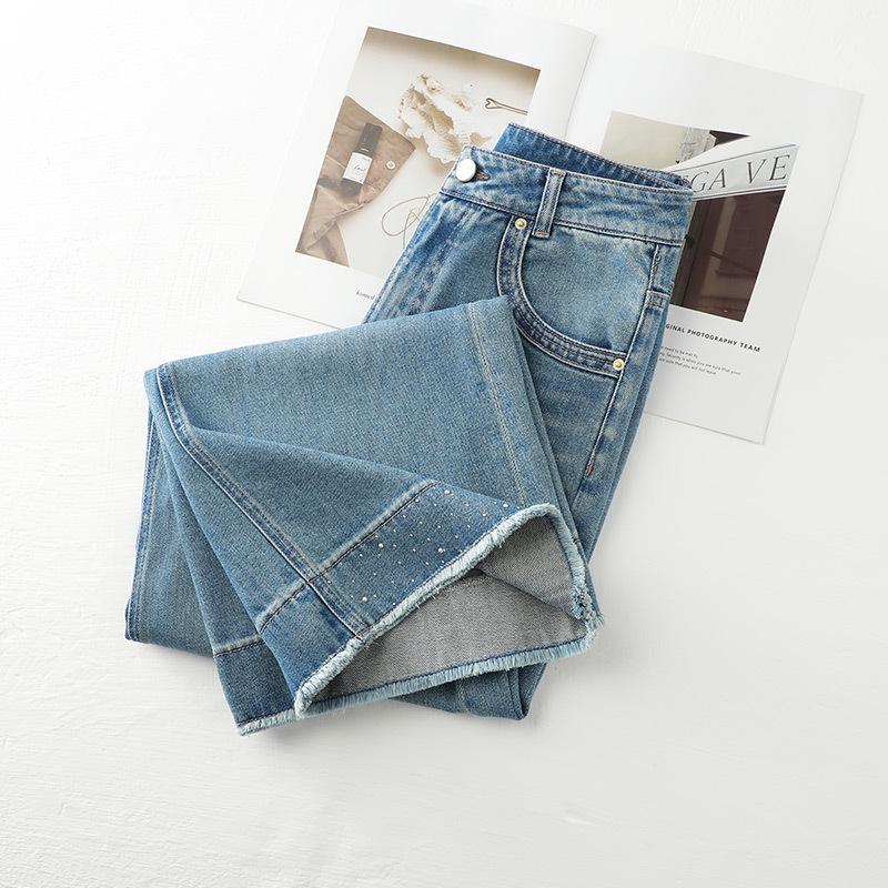 Women's Light-Colored Wide-Leg Jeans, Spring & Autumn 2025, Slimming Loose Fit for Pear-Shaped Bodies, Straight-Leg Nine-Point Pants