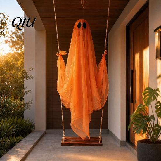 Schwingende Geisterlicht Halloween Dekoration, Großer hängender Schwing mit LED Lichterkette, Leuchtendes Ornament Batteriebetriebene Figur für Außen Innen