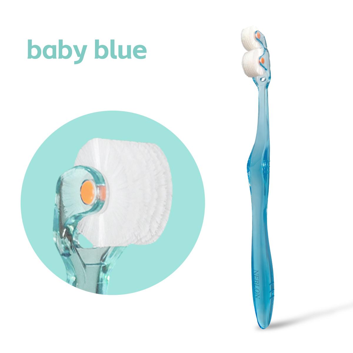 Вращающаяся зубная щетка NEBLON 360 имеет новую конструкцию головки, которая очищает все стороны зубов, защищает десны и сохраняет чистоту полости рта. baby голубой