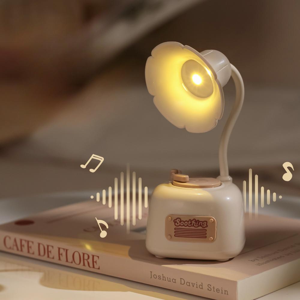 Creative Retro Gramophone Table Lamp Accessory Endless Dimming Birthday Gift Dorm Room Rechargeable Nightlight with Music