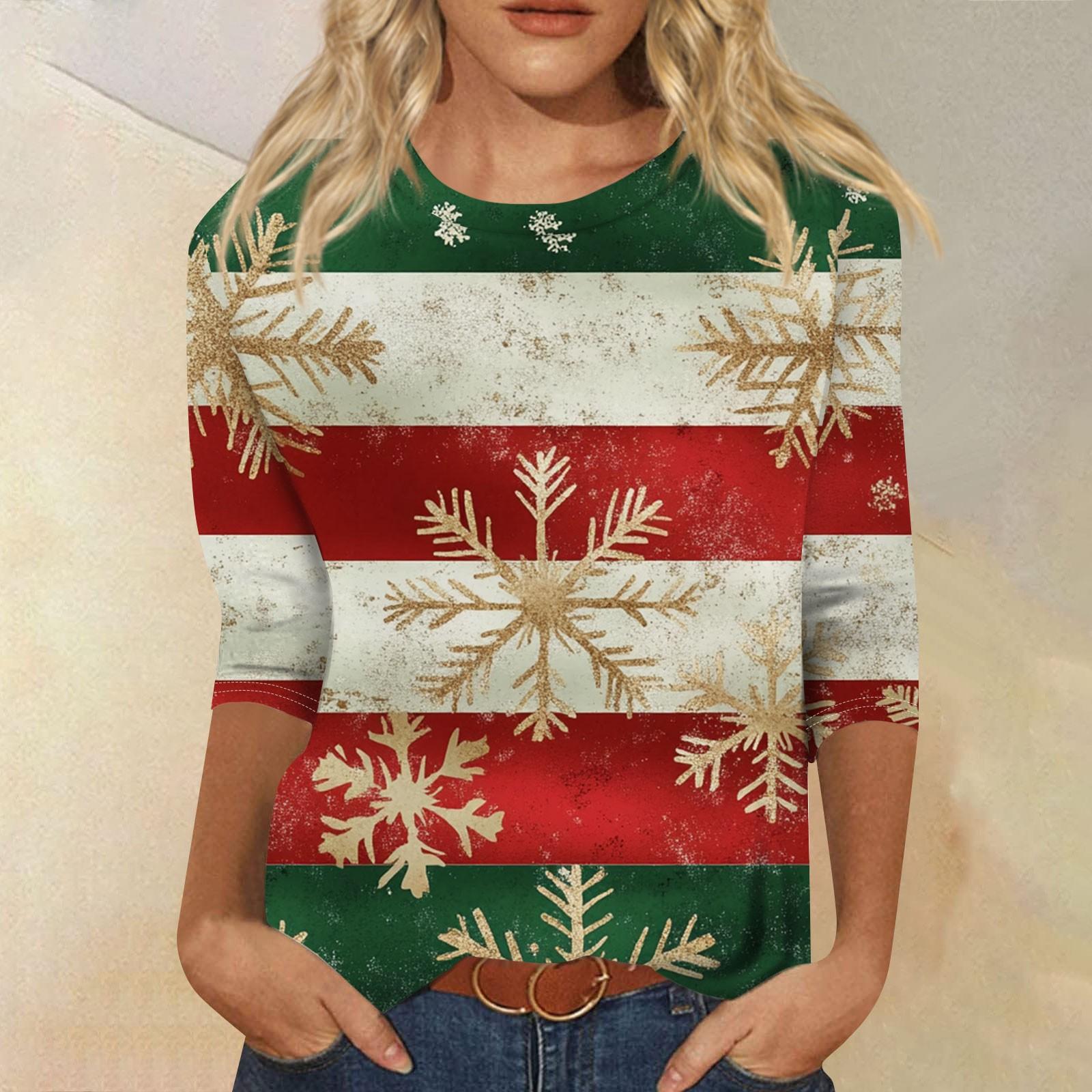 Женская мода повседневная рубашка с круглым вырезом и рождественским принтом — фото 13