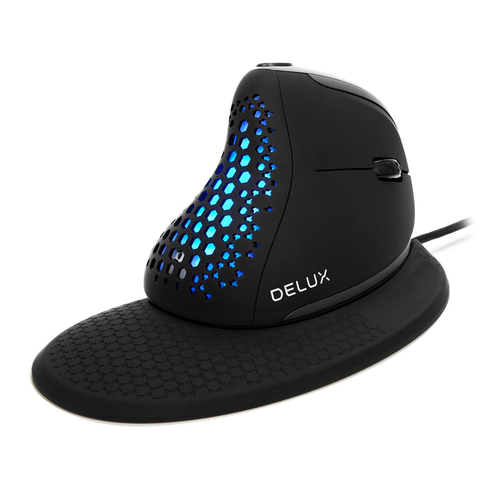 DELUX Wired Ergonomic Vertical Mouse, 6 Buttons & Thumb Wheel, Quiet, 4000 DPI, RGB Lighting, Magnetic Detachable Wrist Rest and Back Cover, Carpal