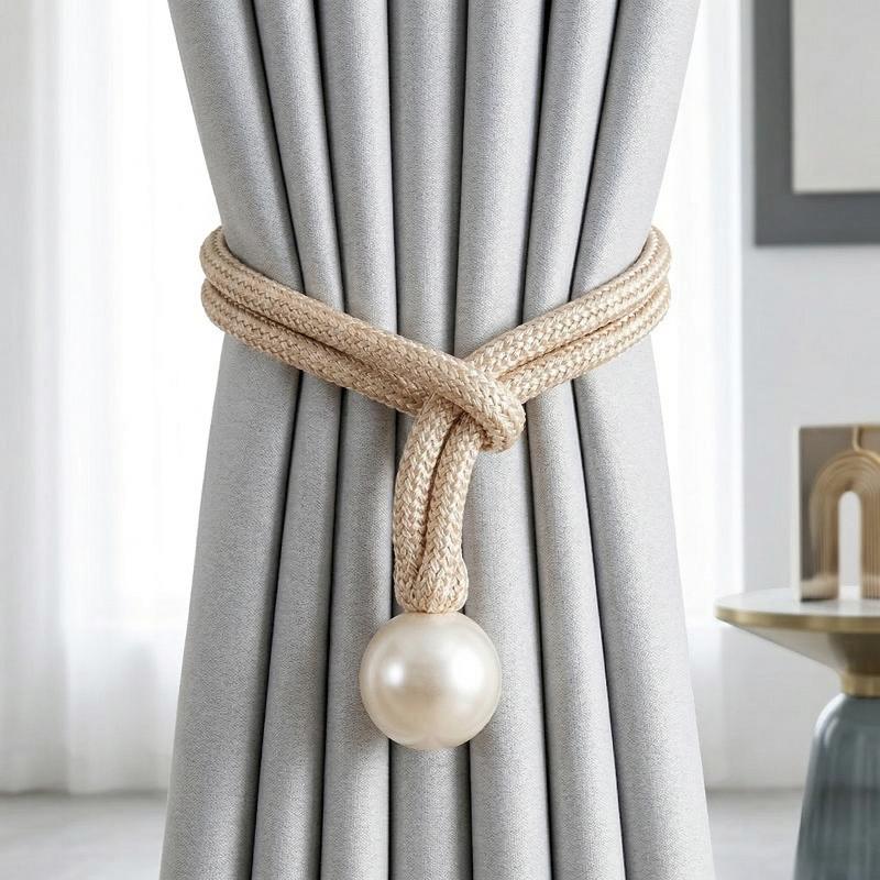 Adjustable Pearl Curtain Tiebacks Easy Install Decorative Holders for Office Hotel Window Drapes