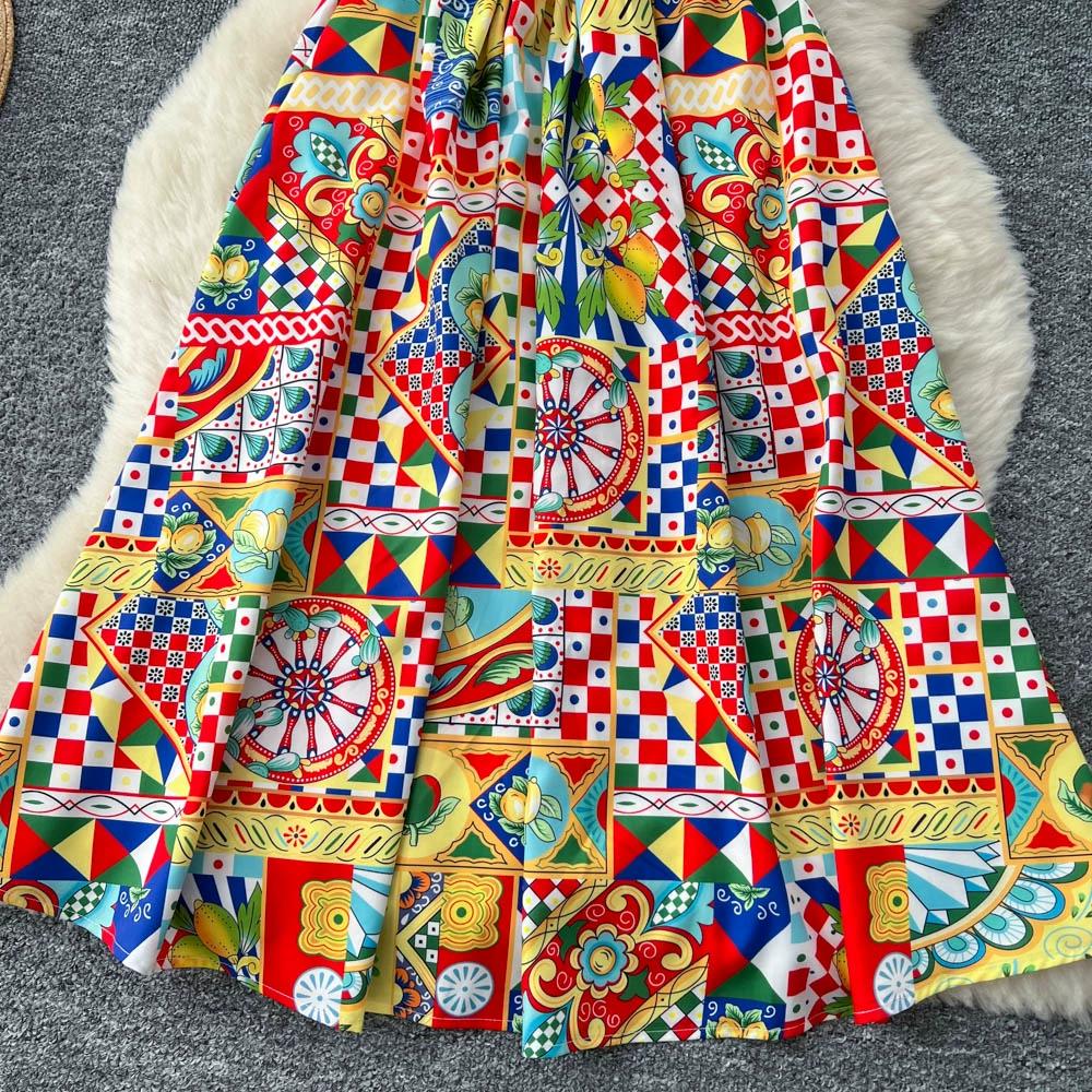 Summer Women Vintage Baroque Print Designer Runway Dress Spaghetti Strap Long Midi Party Dresses