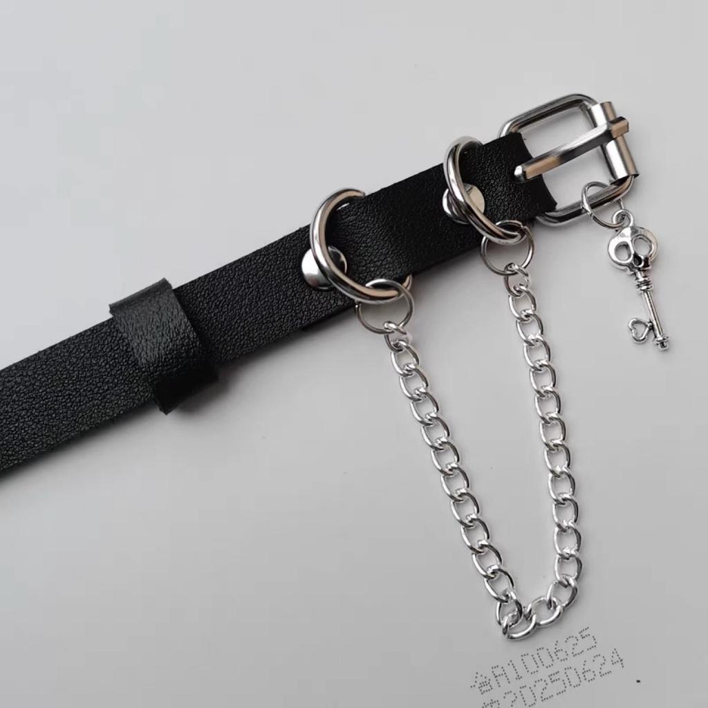 Punk Leather Belt Buckle Bracelet, Ins Alt Y2K Gothic Skull Chain Wrist Cuff