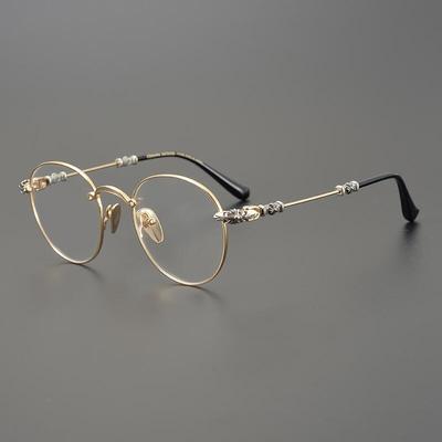 Handmade CHAR Trendy and Versatile Glasses Frame, Ultra-light Pure Titanium Retro Round Frame with Anti-blue Light Myopia Frame for Men and Women