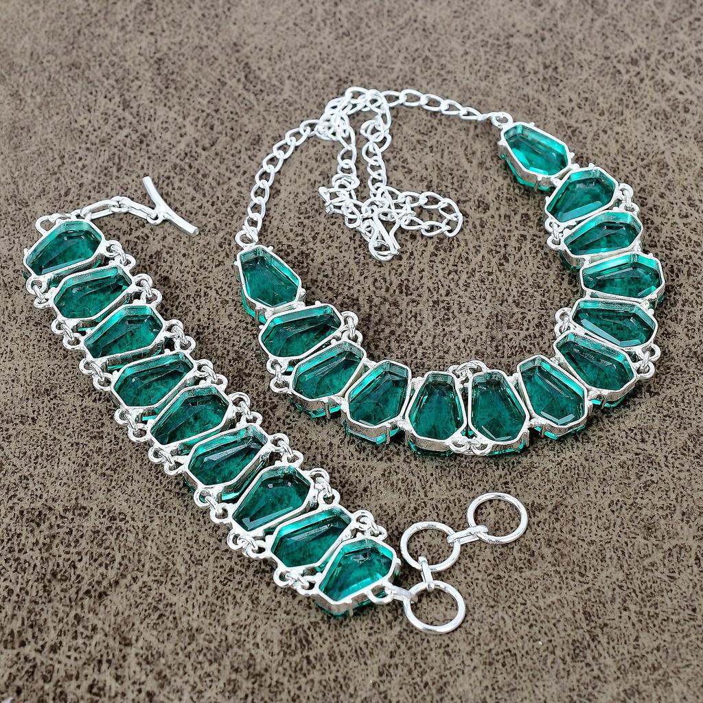 Indicolite Tourmaline Gemstone Handmade  925 Sterling Silver Jewelry Set KKG-447