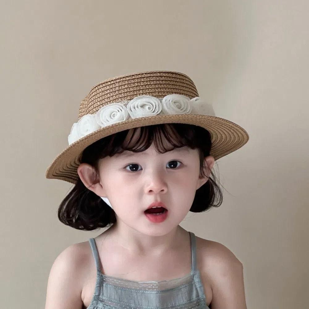 Summer Flower Lace Straw Hat French Children Sun Hat Fashion Baby Straw Caps Outdoor