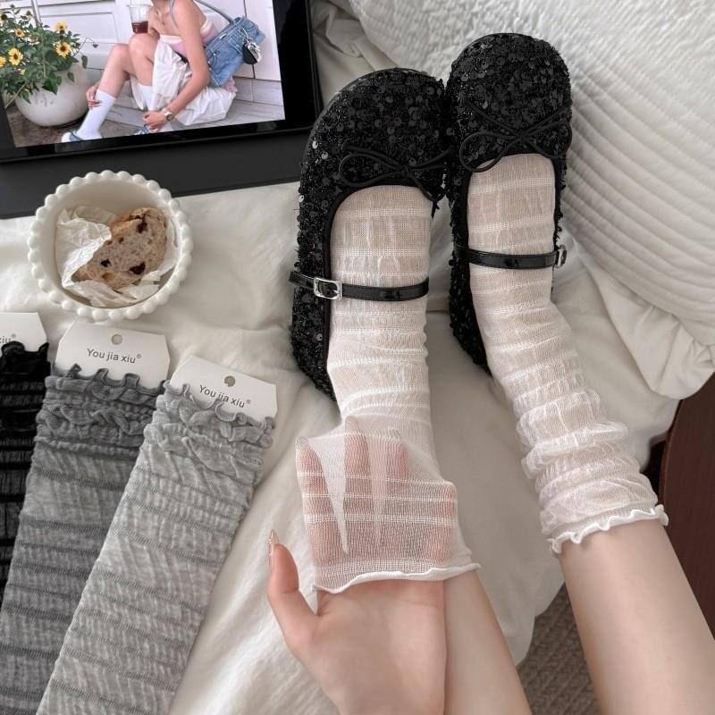 Spring and Summer Boneless Mulberry Silk Stockings for Children, Hollowed-out Mesh Pile Socks, Bubble-style Women's Stockings