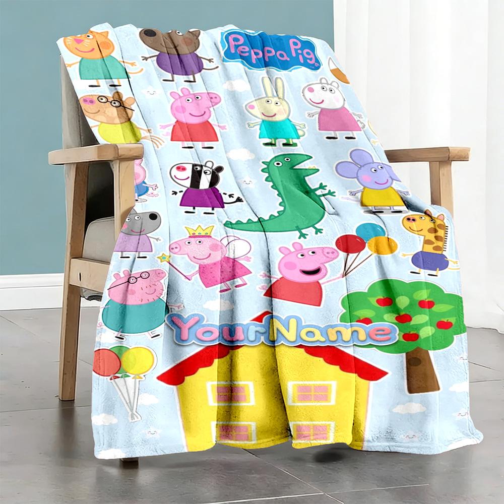 Peppa Pig Customize Text Blanket Cozy Customizable Blanket Soft Warm Cozy for Bed Sofa Couch Office Four Seasons Universal