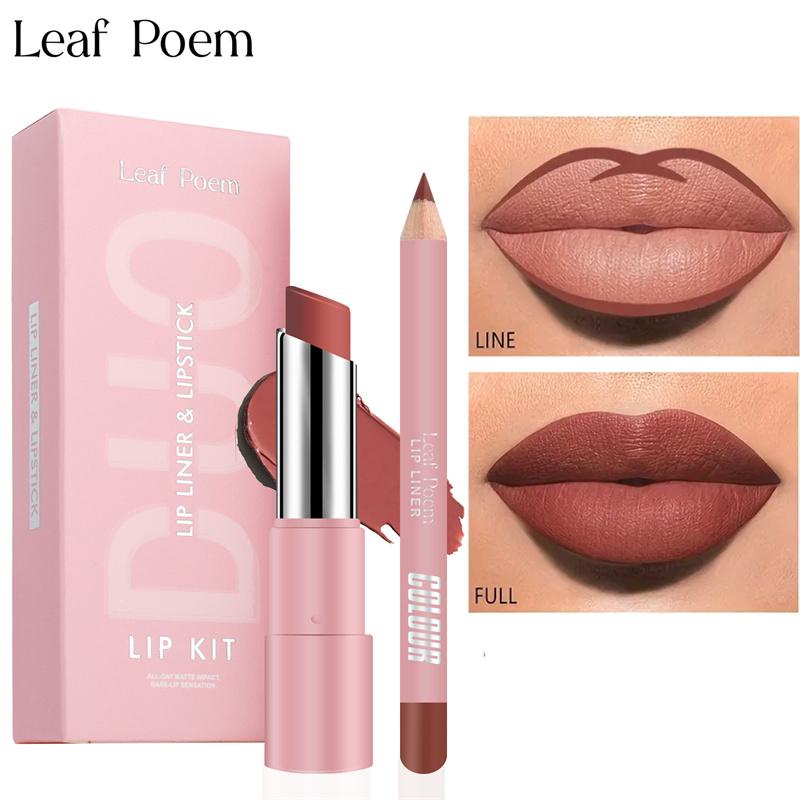 Lipliner Pencil Lipstick Set Matte Nude Red Contour Tint Lipstick Long Lasting Non-stick Cup Lipliner Makeup Lip Stain