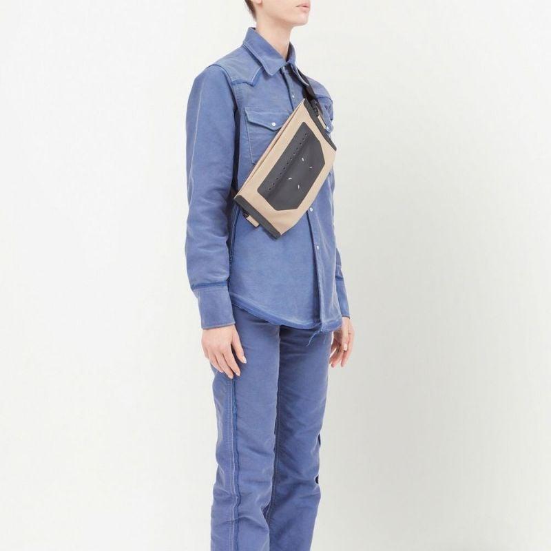 Maison Margiela Logo Mackintosh Cotton Shoulder Bag Women bags Beige Black SB1WG0033P5351