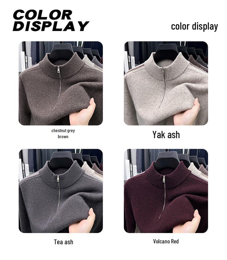Hengyuanxiang Men's 100% Pure Wool Half-Zip Crew Neck Sweater - 2025 Autumn/Winter Warm Knitwear