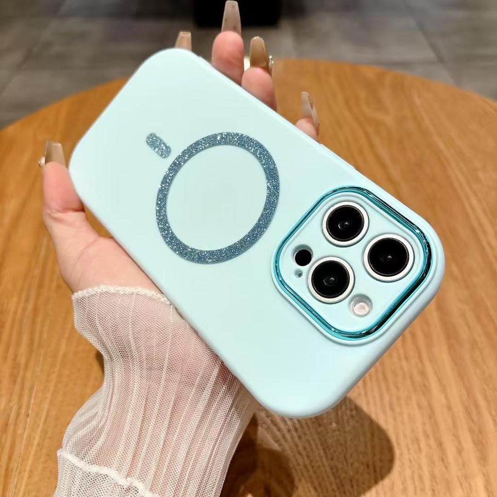 Glitter Magnetic iPhone 17 Pro Case, Skin-Feel Macaron Design with Precise Cutouts, Full Coverage for iPhone 16 Pro and 15.