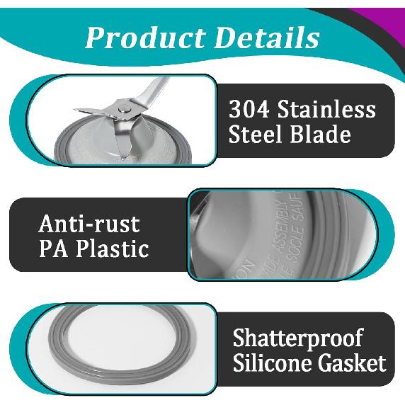 2 Pcs BLS Blender Blade Replacement Part for Black and Decker Blender Models BLR BL2010WP - Stainless Steel Blender Blade with Silicone Gasket -