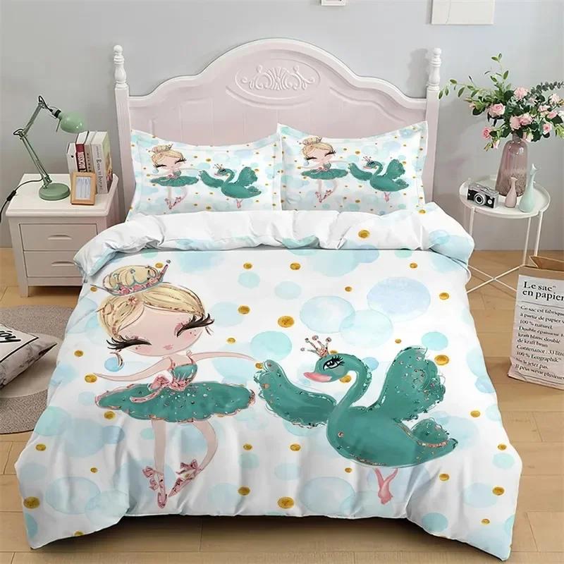 Comforter Girly Ballet Queen Ballet Theme Cartoon Bedding Set Cute Little Dancers Comforter Ballerina Bedding 2/3 Pcs