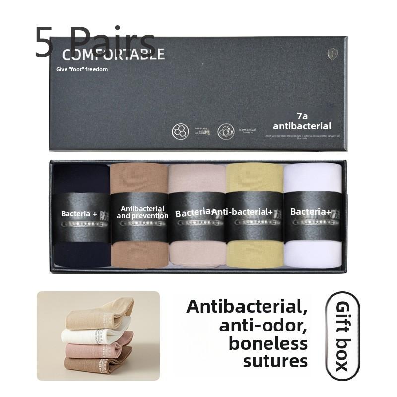 5 Pairs of Women's Spring and Autumn Pure Cotton Anti Bacterial Deodorant Gift Box Medium Tube Socks