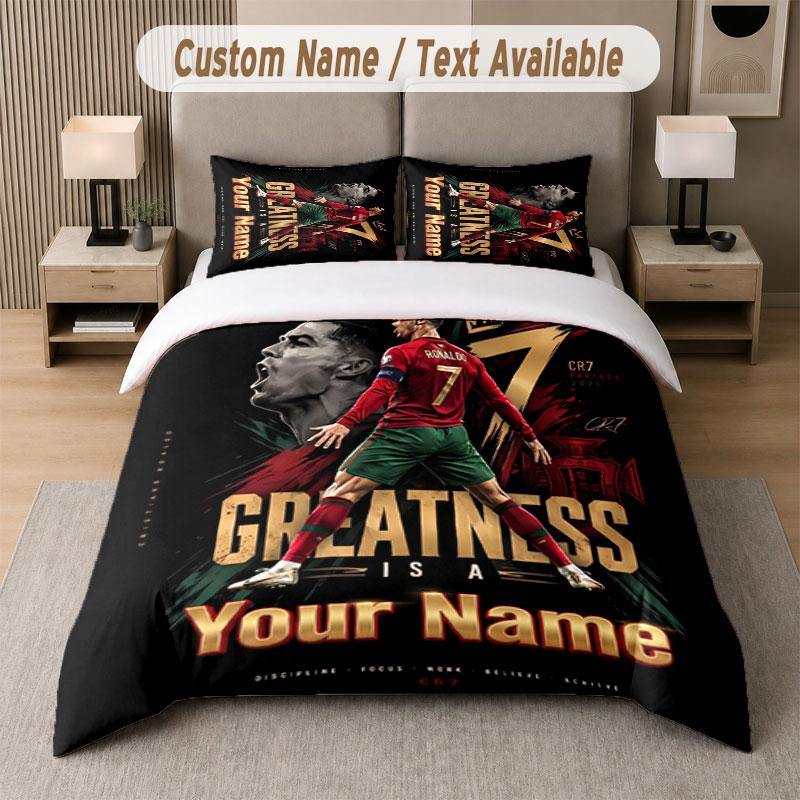 Custom Bedding Set Cristiano Ronaldo Pattern, Print Name Text 1 Duvet Cover Plus 2 Pillowcases Home Textile