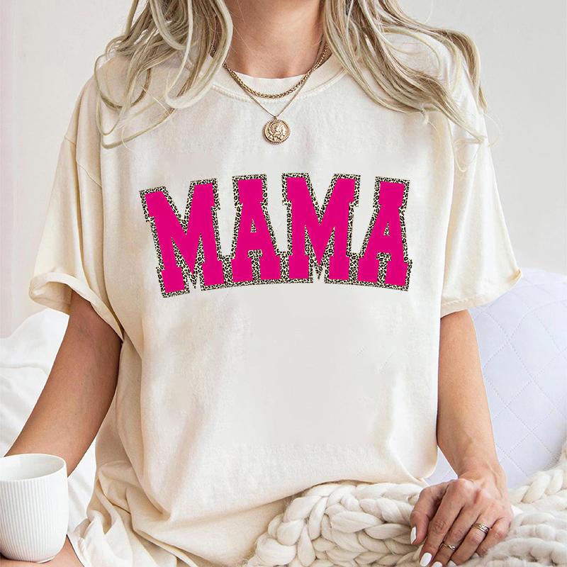 Mama Crewneck Wildflowers Tshirts Pregnancy Gift Leopard Lightning Bow New Mom Classic Tops Mothers Day Gift Vintage T Shirts