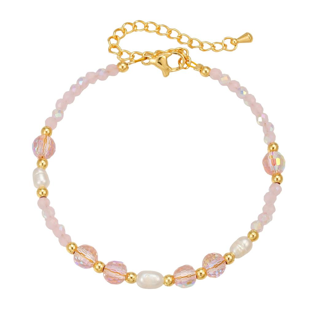 Rosa Kristall & Süßwasserperlen Perlenkette/Armband – Vielseitig, Leichter Luxus Design für Beste Freunde