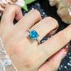 Rose Cut Sea Blue Octagon Flash Diamond Necklace Pendant Open Ring Stud Earrings Bracelet