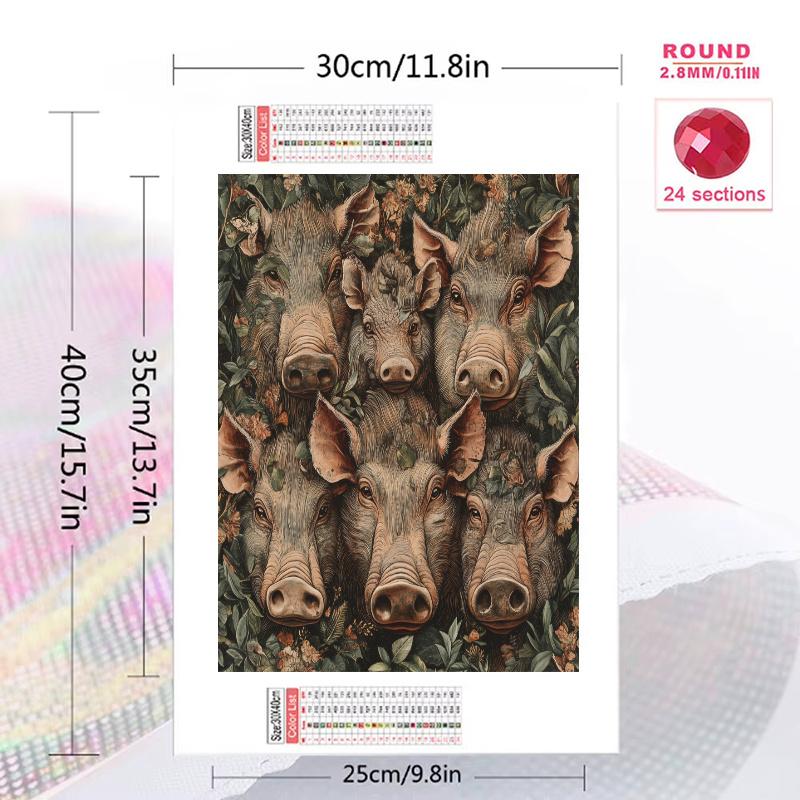 Warthog and plants Pattern  3pcs 100% Round Full Drill 5D DIY Diamond Painting Embroidery Cross Stitch Rhinestone Décor