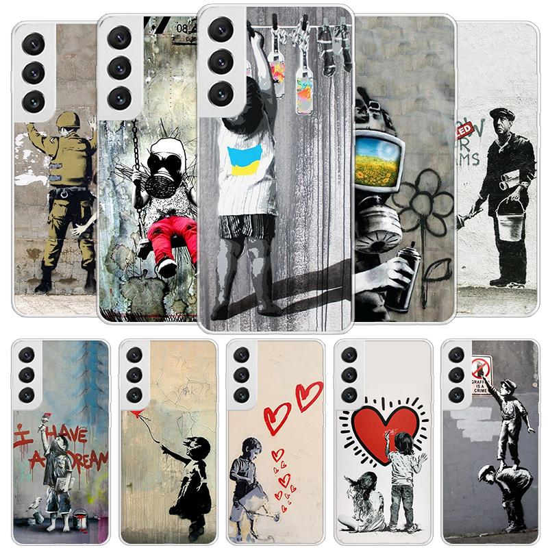 Street Art Banksy Graffiti Cover Phone Case For Samsung Galaxy S26 S25 Edge S24 Ultra S23 S22 Plus S21 S20 FE Soft Fundas Shell