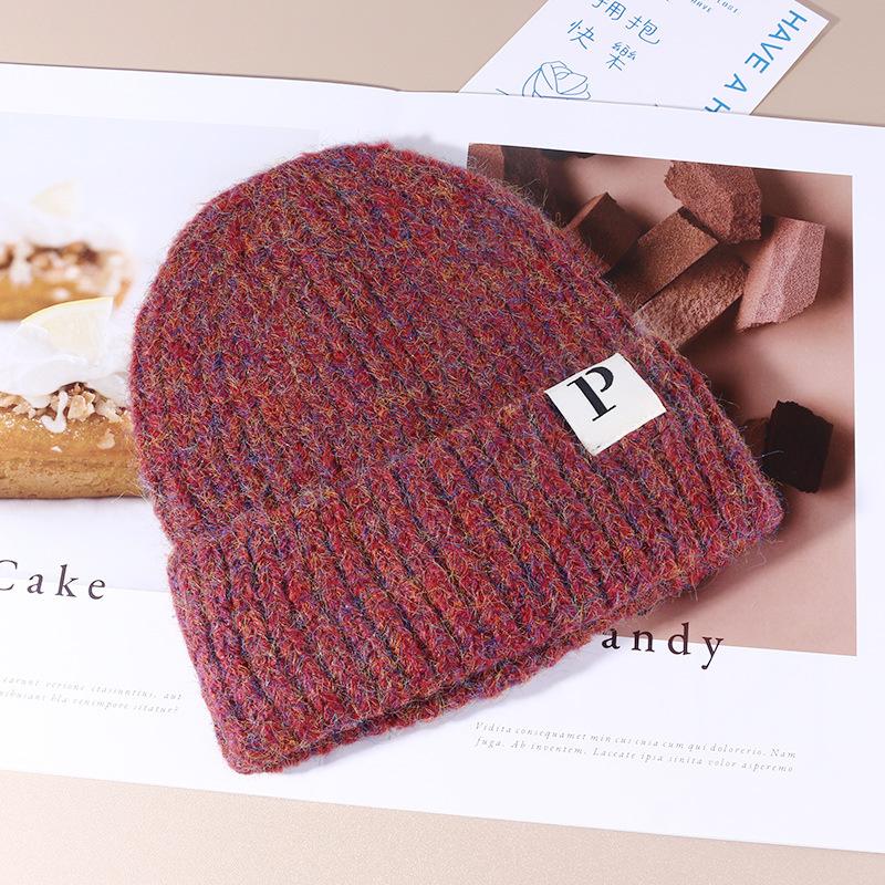 Autumn and Winter Warm P Letter Versatile Knitted Hat Korean Style Fashionable Face show Small Wool Hat Outdoor Ear Protection Cold