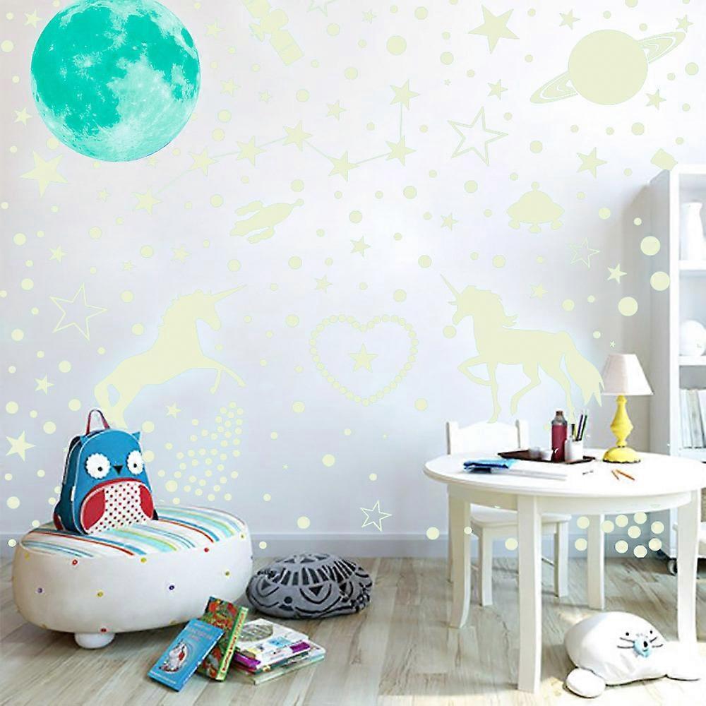 Luminous Stickers Unicorns Luminous Stars Ceiling Wall Stickers Fluorescent Ceiling Decoration Wall Stickers for Kids Rooms Blue
