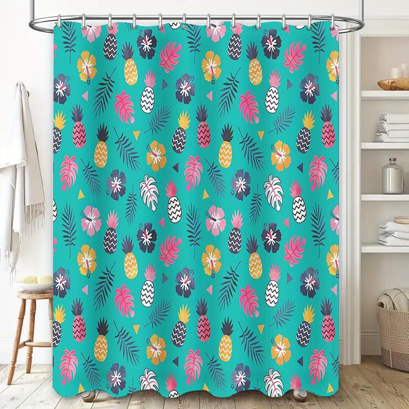 Tropical Shower Curtain Waterproof Floral Hibiscus Palm Leaves Bathroom Decor Beach Theme Modern Farmhouse Coastal Style Home De