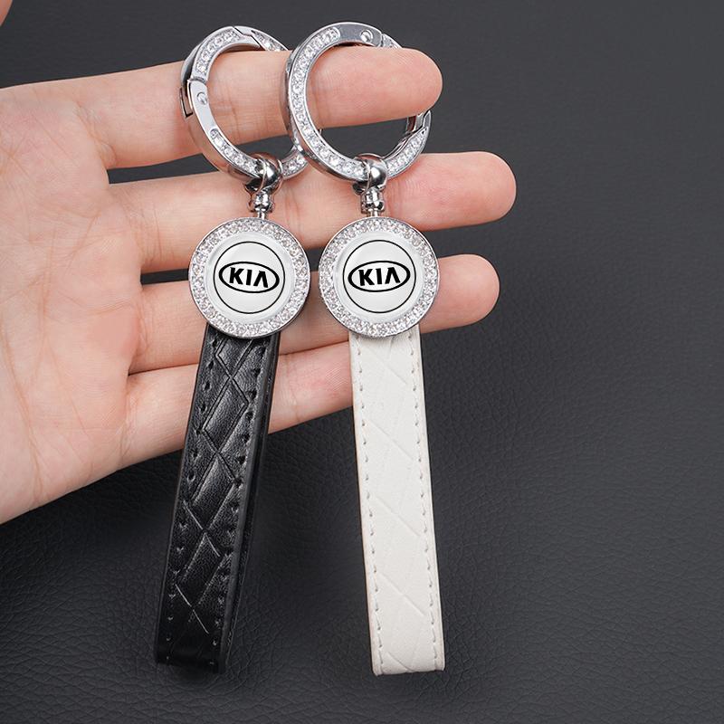Crystal Luxury Metal Leather Car Keychain Anti-lost Key Ring Fashion Jewelry For KIA Rio 4 Ev3 ev6 Niro Stonic Sportage GT-Line gbnkr30