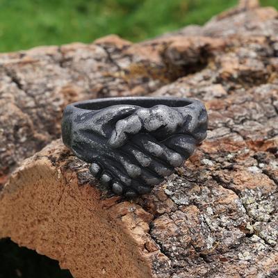 3D Edelstahl Händeschüttel Ring - Vintage Stil Herren Mode Accessoire