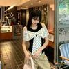 Black Polka Dot Fake Two-piece Short-sleeved T-shirt Women's Summer Slim-fit Korean Bow Design Off-the-shoulder Beautiful Top