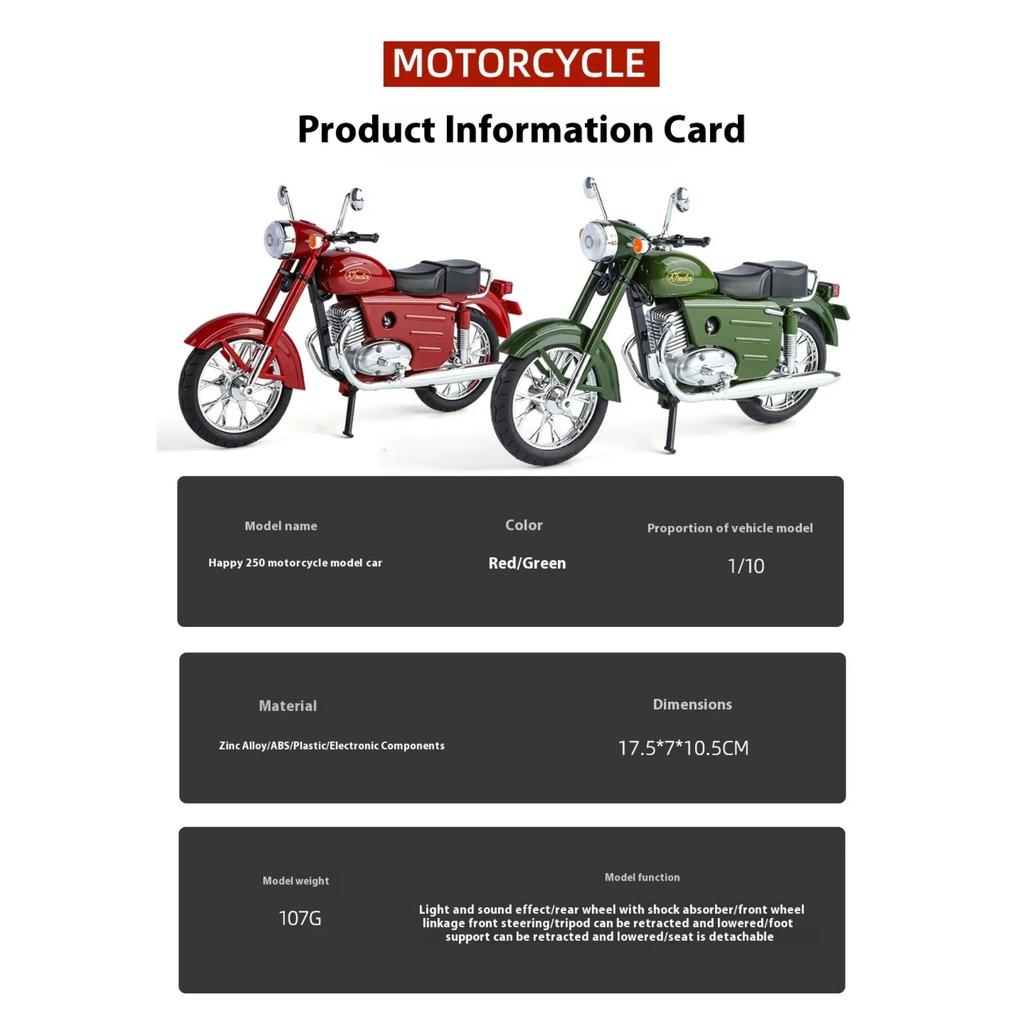 1/10 Scale Czechoslovakia Jawa250 Classic Motorcycle Alloy Diecast Car Model Decorate Collecting Hobbies Birthday Gifts for Boyfriend