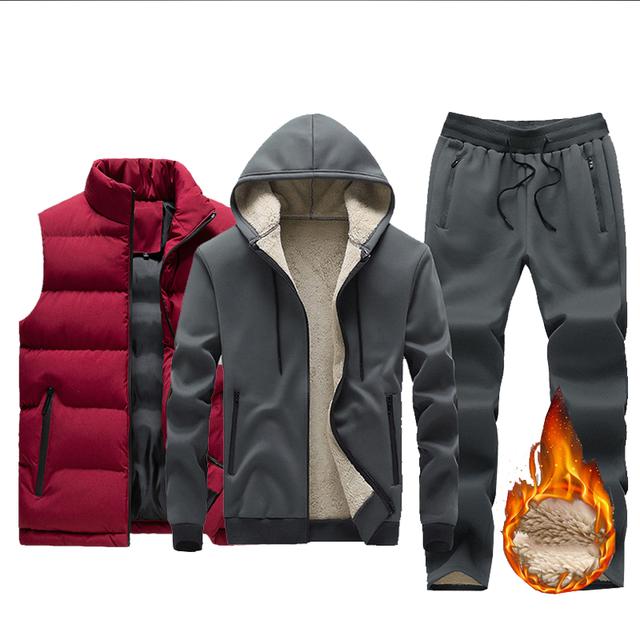 

Мужской комплект, брендовый спортивный костюм, толстая толстовка с капюшоном на подкладке, спортивная одежда, комплекты из 3 предметов, мужская зимняя теплая верхняя одежда XXXXL