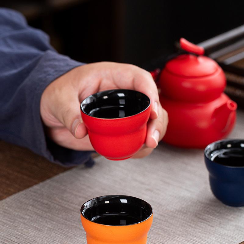 Retro red gourd teacup master cup ceramic tea tasting cup kung fu tea set single cup personal tea cup