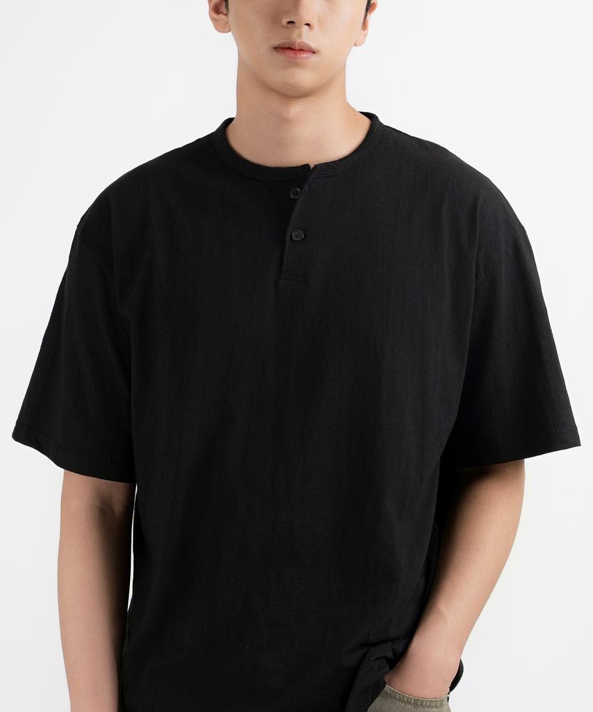 UNDEROFF Oversized Slub Henley Neck Short Sleeve T-Shirt Ivory