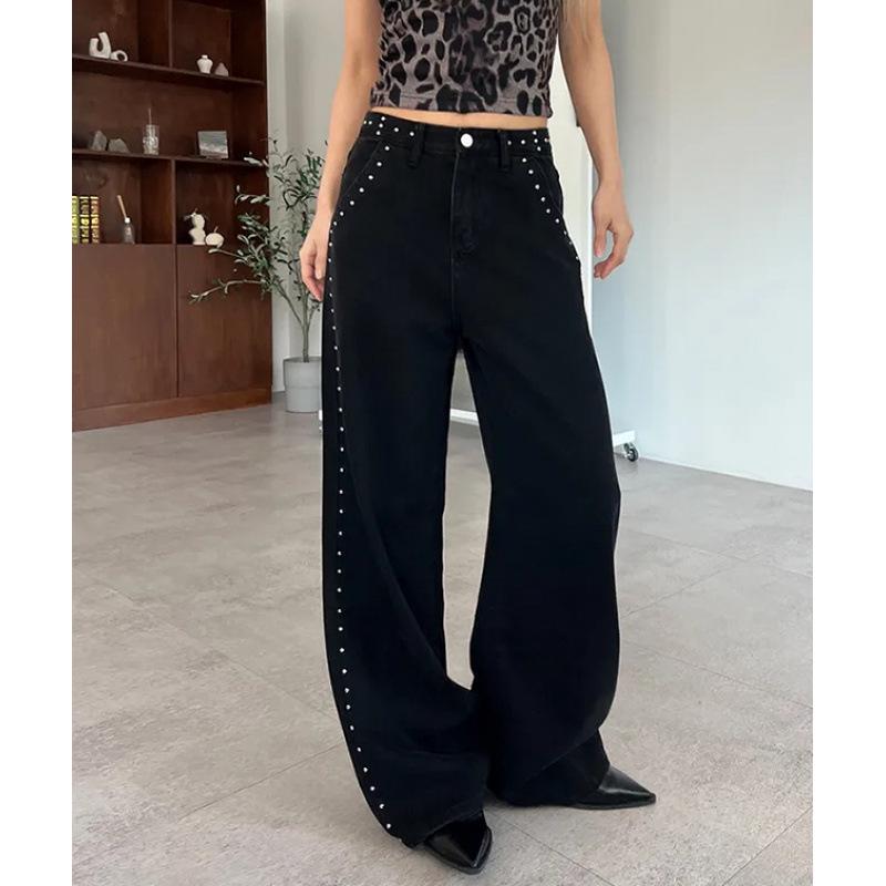 

Cyan Side-Studded Wide-Leg Denim Pants for Women L чёрный