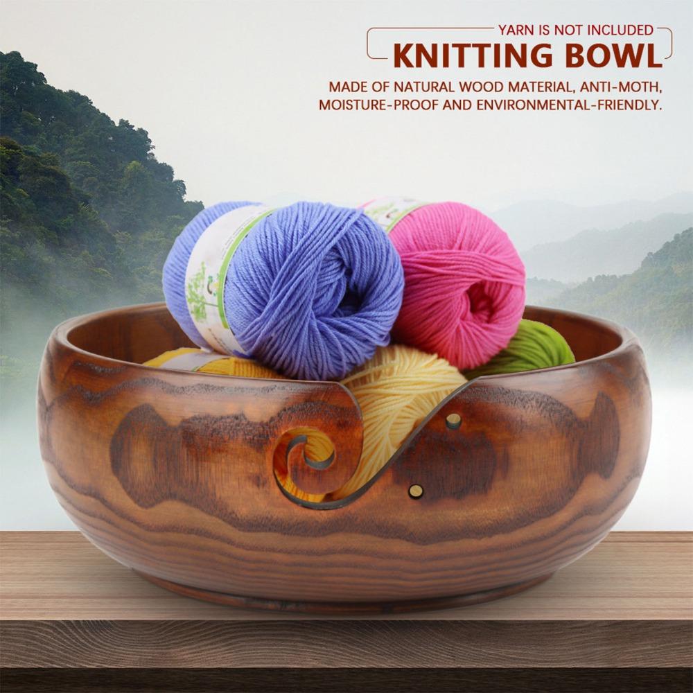 Wood Wooden Yarn Bowl With Holes Handmade Yarn Bowl Durable Knitting Yarn Bowl  For Knitting