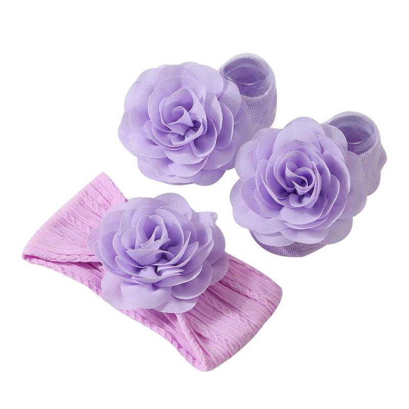 Pudcoco Baby Mädchen Blumen Socken Weiche Strick Socken mit Elastischem Blumen Stirnband für Hochzeitsfeier 0-1T