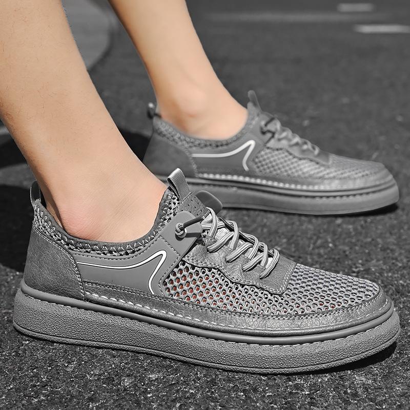 Hollow board shoes men's casual trend mesh one pedal breathable summer 2025 new student lazy shoes