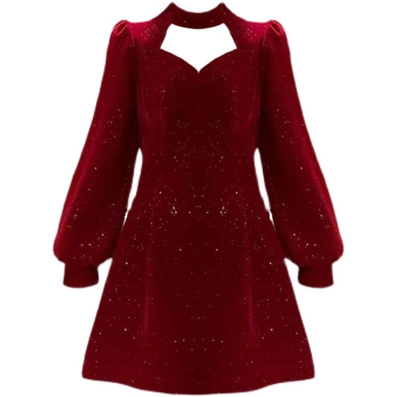 

Женское бархатное платье Amazon Невеста Рождество Black short 4XL