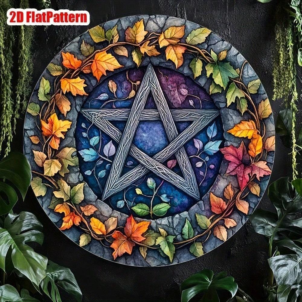 Vintage Pentagram Metal Wall Art Round Aluminum Sign Gothic Home Decor Halloween Christmas Gift