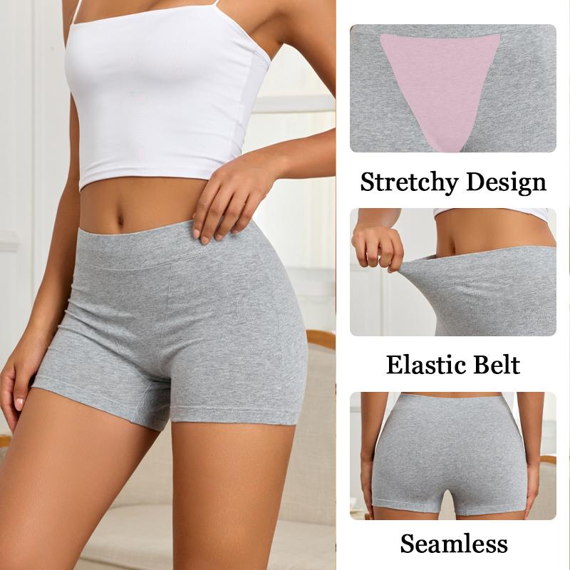 FINETOO Women's Cotton Seamless Boyshorts Plus Size Stretchy Safety Pants Girls Sexy Tight Solid Color Boxer Panties Breathable Lingerie