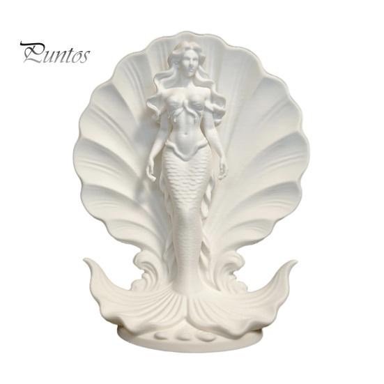 Seaside Themed Soft Furnishings 3D Printed Mermaid Shell Desktop Ornament, Ocean Style Standing Bathroom Countertop Ornaments Sculpture, Minimalist