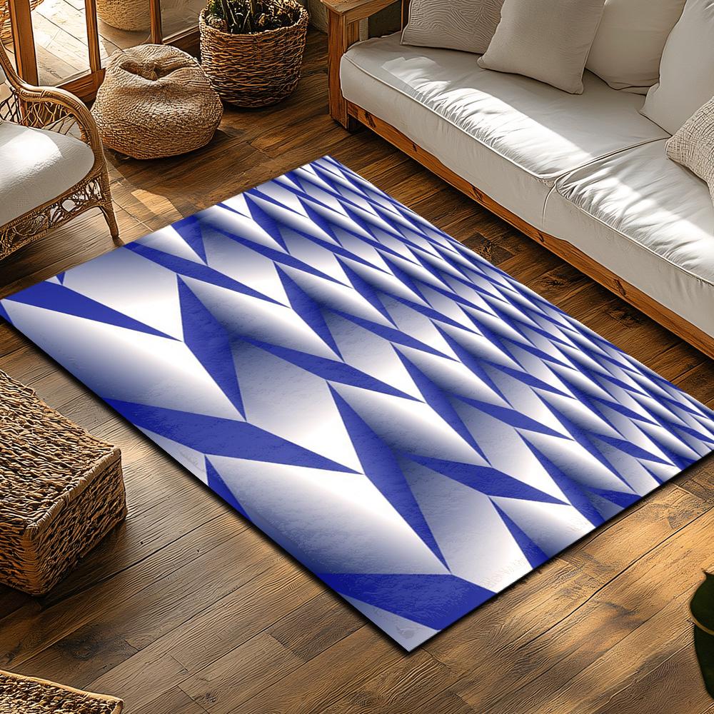Tuniu Geometric Blue White Modern Rug Non-Slip Area Floor Mat for Living Room Bedroom